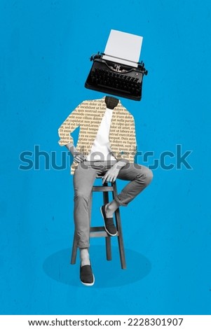 Collage 3d image of pinup pop retro sketch of sitting chair writer author journalist typewriter retro vintage machine nostalgia oldschool