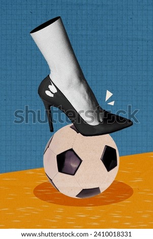 Collage 3d image of pinup pop retro sketch of woman leg high heel playing football manager girl boss billboard comics zine minimal concept