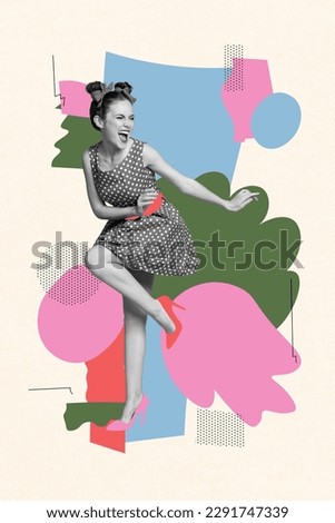 Collage 3d pinup pop retro sketch image of funky cool lady dancing having fun isolated painting background
