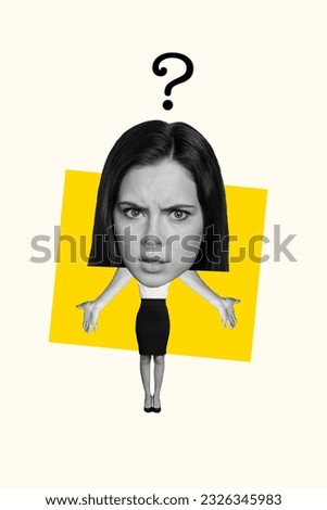 Collage 3d retro sketch image of angry furious lady asking serious questions isolated white color background