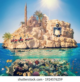 Collage About Sharm El Sheikh, Egypt With Coral Reef And Fishes.