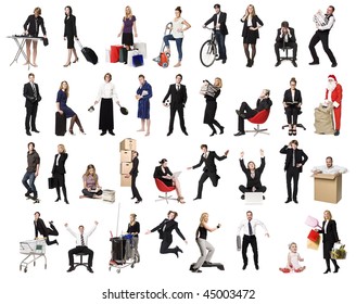 Collage Of Active People Isolated On White Background