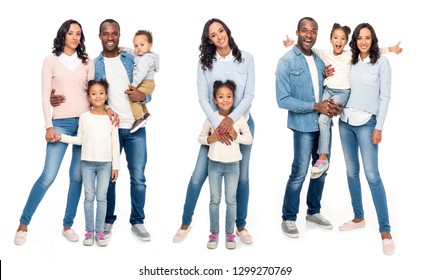 Collage of african american family isolated on white