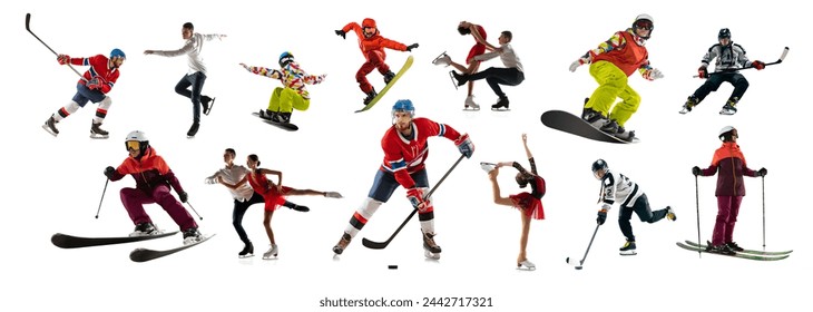 Collage amend of different athletes, men and women performing various kind of sports isolated on white background. Concept of winter sports, competition, championship, game, dynamics - Powered by Shutterstock