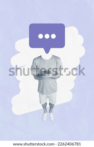 Collage artwork graphics picture of guy mind cloud instead of head chatting twitter telegram facebook isolated painting background