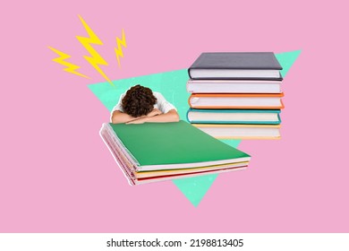 Collage Artwork Graphics Picture Of Tired Upset Little Child Tired Studying Isolated Painting Background