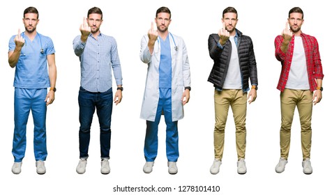Collage Attractive Young Man Over White Stock Photo 1278101410 ...