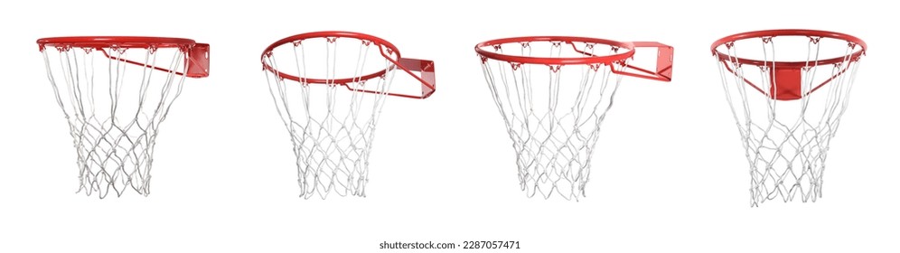 Collage of basketball hoop isolated on white, different sides - Powered by Shutterstock