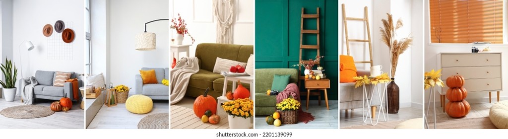 Collage With Beautiful Autumn Interiors Of Living Room