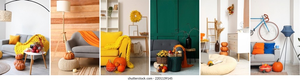 Collage With Beautiful Autumn Interiors Of Room