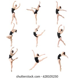 Collage Of Beautiful Ballet Dancer On White Background