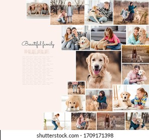 Collage of beautiful family having fun with cute dog - Shutterstock ID 1709171398