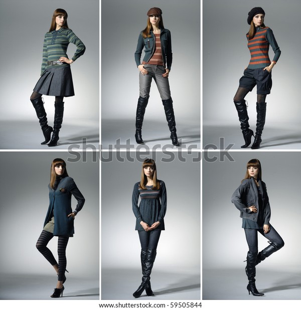 Collage Beautiful Fashion Model Posing Light Stock Photo Edit Now