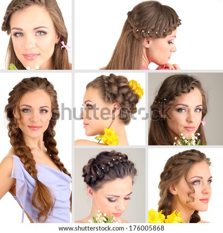 Collage Beautiful Girl  Different Hairstyles  Stock Photo 