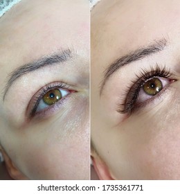 Collage before and after eyelash extension classic volume brown lashes