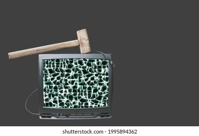 Collage With A Big Old Sledgehammer And Old TV Sets