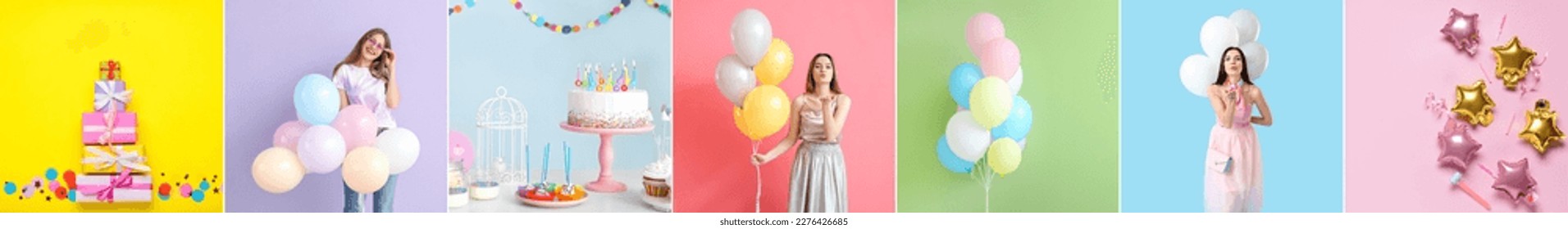 Collage for Birthday celebration on color background - Shutterstock ID 2276426685