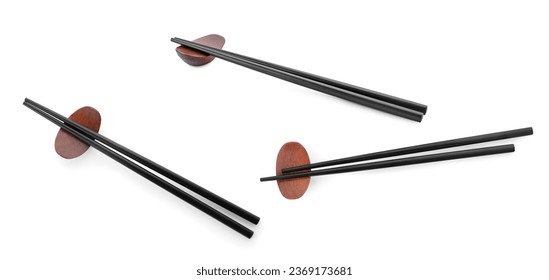 Collage with black chopsticks isolated on white - Powered by Shutterstock