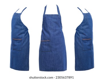 Collage with blue denim apron isolated on white, different sides - Powered by Shutterstock