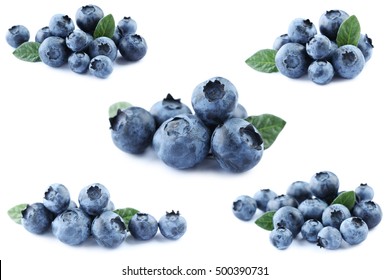 Collage Of Blueberries Isolated On A White