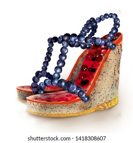 Collage. Blueberry, Jelly And Cake Sandals