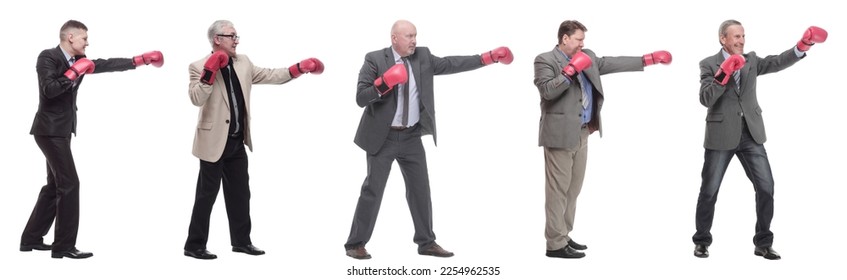 collage of businessmen in boxing gloves isolated - Shutterstock ID 2254962535