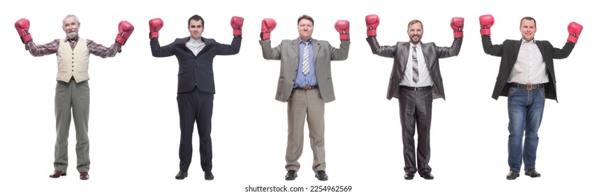 collage of businessmen in boxing gloves isolated - Shutterstock ID 2254962569