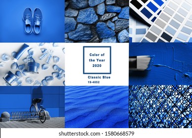 Collage With Classic Blue Color Of The Year 2020