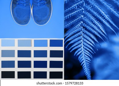 Collage With Classic Blue Pantone Color Of The Year 2020 
