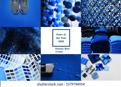 Collage with Classic Blue Pantone color of the year 2020 
 - Shutterstock ID 1579744954