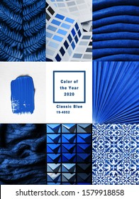 Collage With Classic Blue Pantone Color Of The Year 2020 
