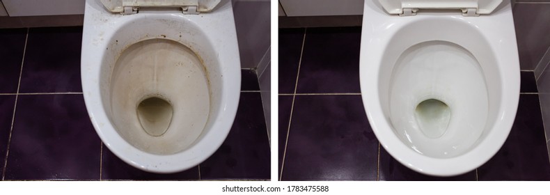 Collage. Clean and dirty toilet in the bathroom
