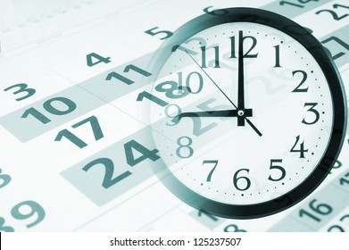 Collage With Clock And Calendar, Time Concept