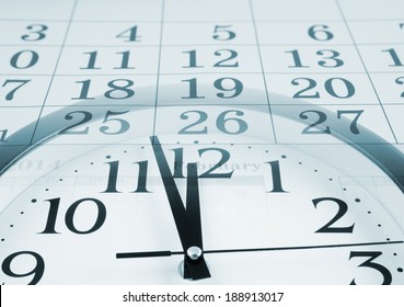 Collage With Clock And Calendar, Time Concept 