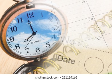 Collage With Clock And Calendar, Time Concept