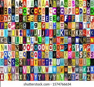 Collage of colorful letters A to Z in horizontal