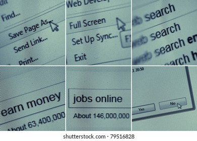 Collage of computer screen close up details.