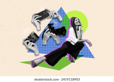 Collage creative poster black white filter charm lovely beautiful young woman pose model fashion style photography exclusive template - Powered by Shutterstock