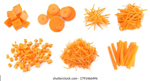 Collage Of Cut And Grated Carrots On White Background, Banner Design