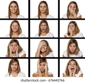 A Collage Of Different Emotions Of The Same Women