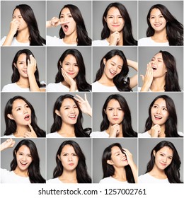 Collage With Different Emotions In Same Young Woman