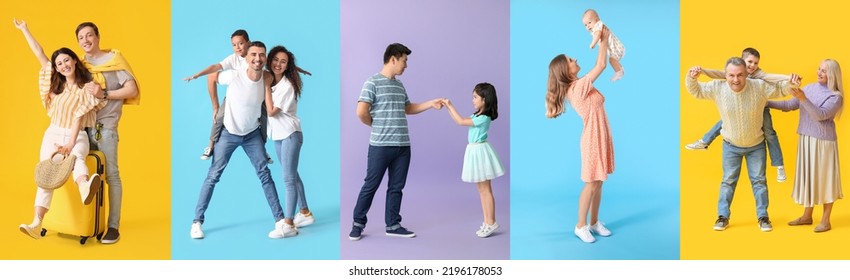 Collage with different family members on colorful background - Powered by Shutterstock