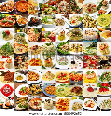 Collage Different First Dishes Italian Cuisine Stock Photo Edit Now