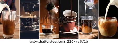Collage with different hot coffee