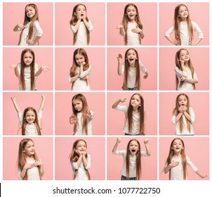 The Collage Of Different Human Facial Expressions, Emotions And Feelings Of Young Teen Girl. Human Emotions, Facial Expression Concept.