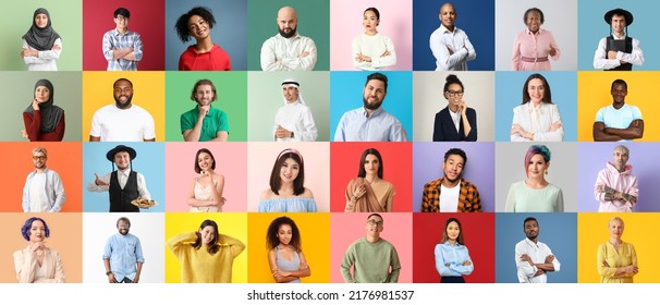 Collage of different people on color background - Shutterstock ID 2176981537