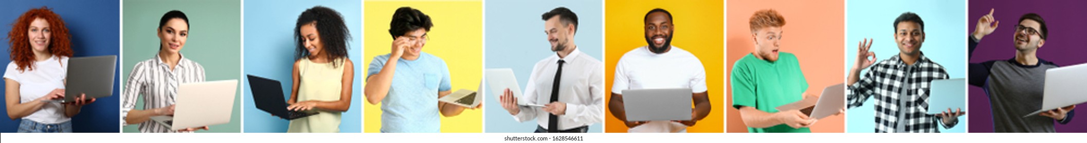 Collage with different people using their laptops - Shutterstock ID 1628546611