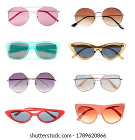 Collage Different Stylish Sunglasses On White Stock Photo 1789620866 ...