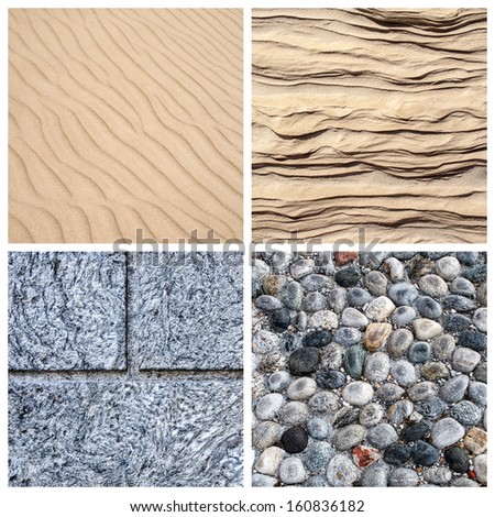 Collage of different textures of stone and sand