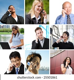 A Collage Of Diverse Business People Talking On The Phone